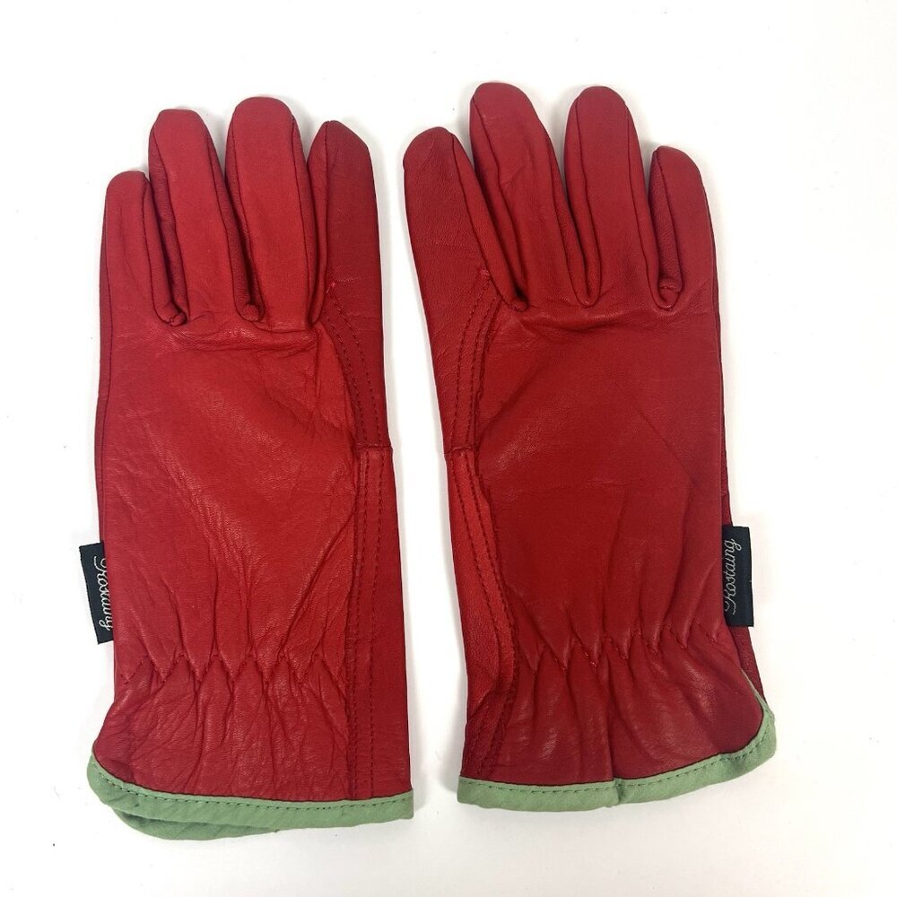 Vintage Rostaing Red Leather Gloves Green Trim Old Money‎ Festive